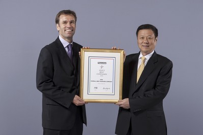 Chairman Wang Xiaochu (Right) received "Overall Best Managed Company in Asia" award from FinanceAsia